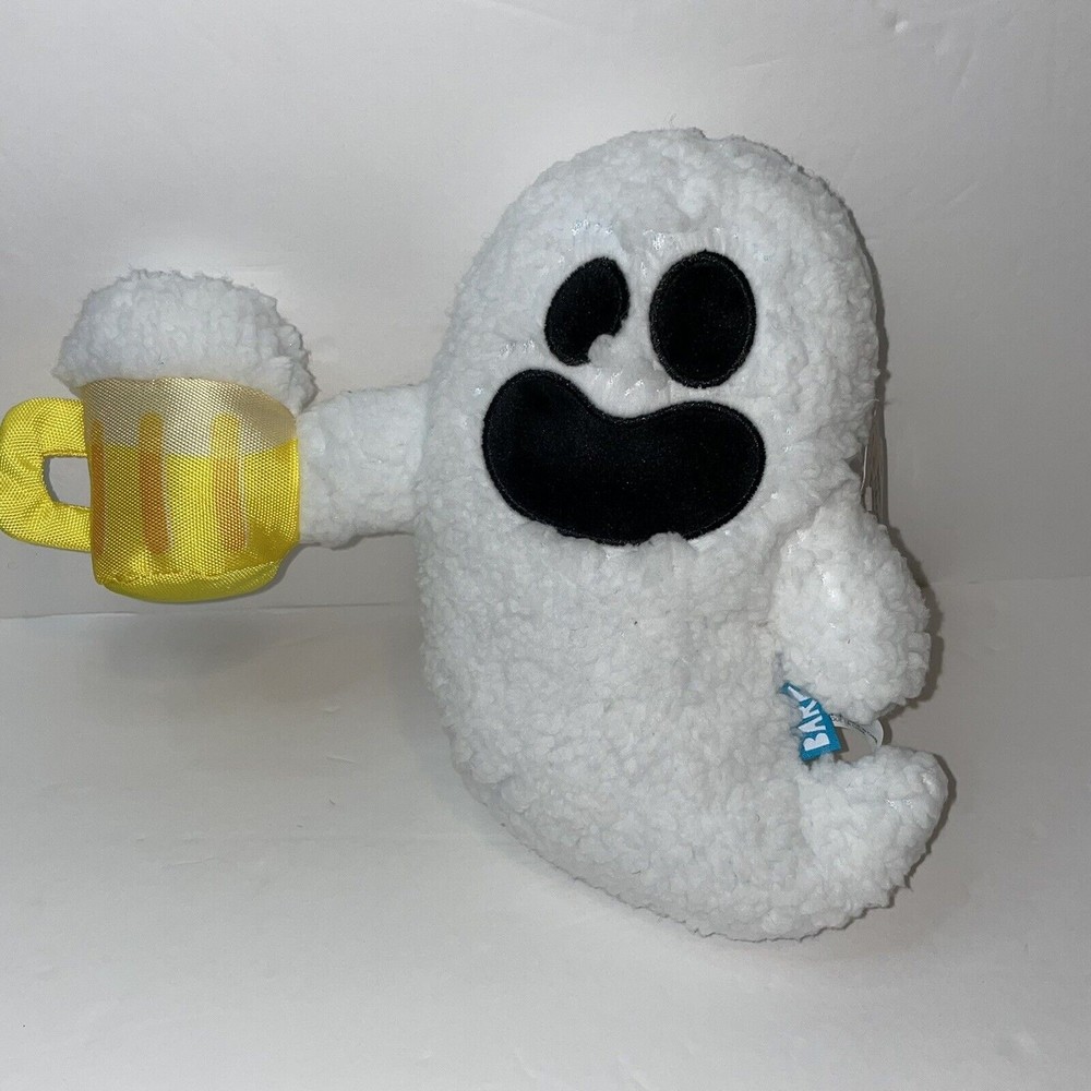 Bark Box Howl-o-ween Party Sheet Faced Ghost w/beer Squeaky Crinkle dog Chew toy